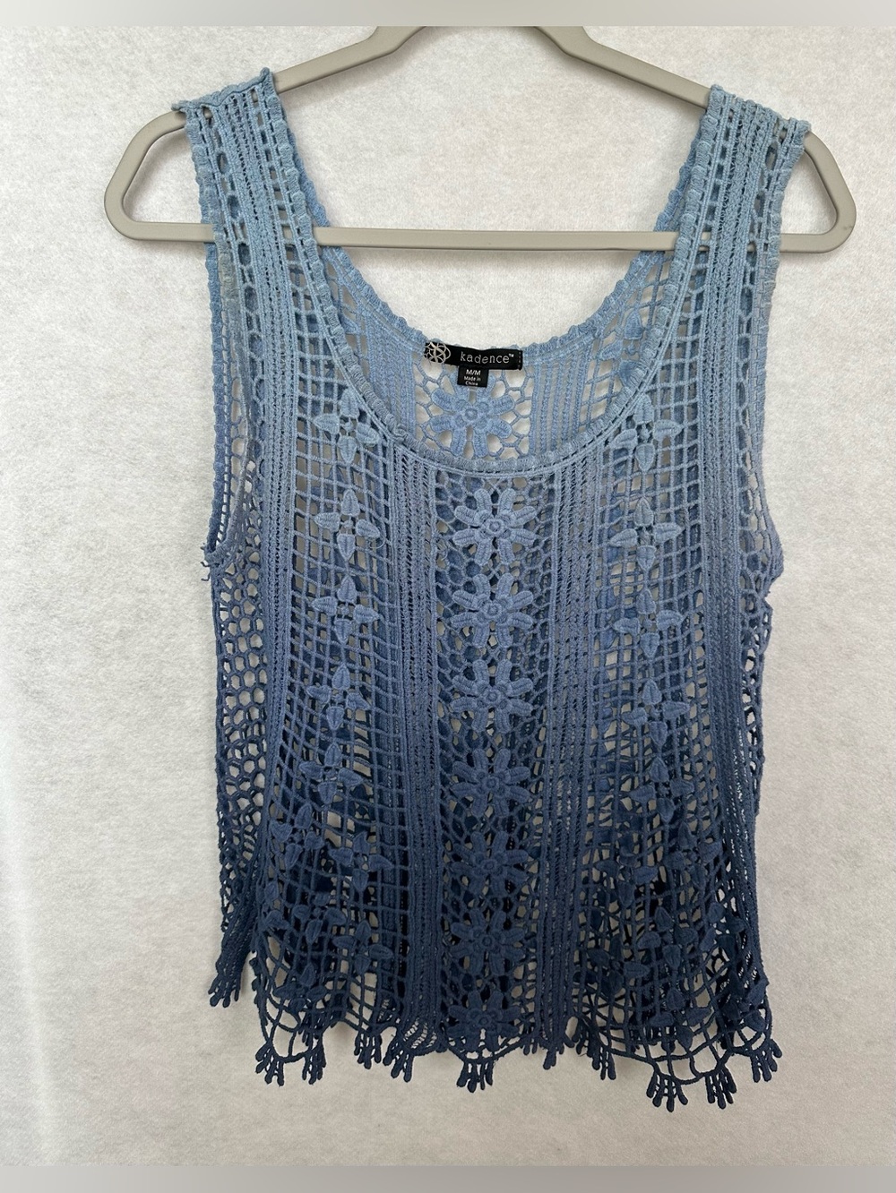Kadence Blue Crochet Sleeveless Tank Top